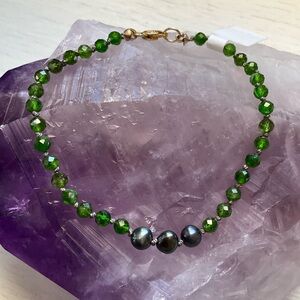 Handmade Chrome Diopside & Pearl Bracelet